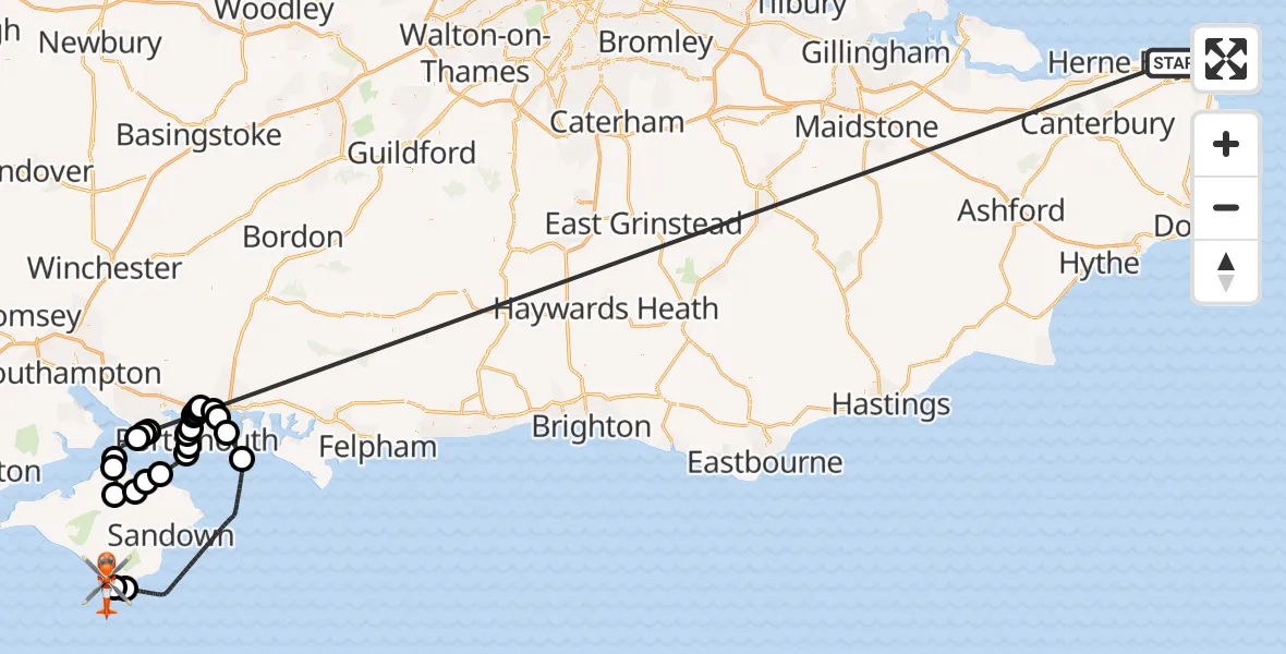 Flight route Coastguard Helicopter Minnis Bay - Niton, 06 July 2026, 14:25