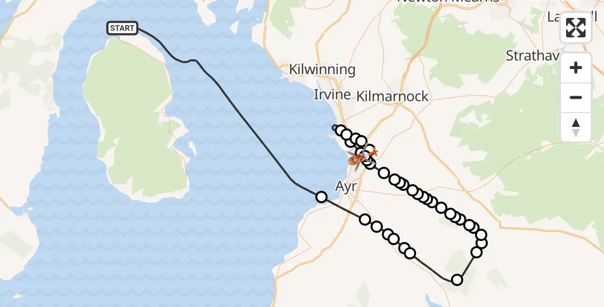 Flight route Coastguard Helicopter Inner Seas - Glasgow Prestwick Airport, 06 July 2026, 14:42