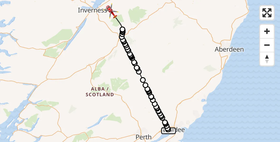 Flight route Air Ambulance Helicopter Dundee Airport - Highland, 06 July 2026, 14:54
