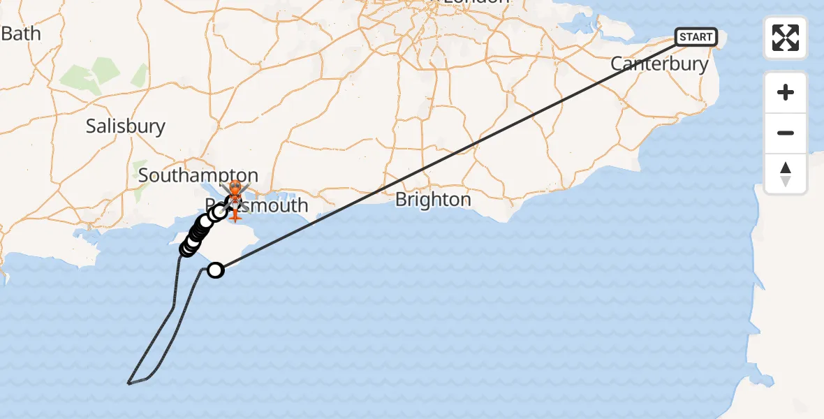 Flight route Coastguard Helicopter Minnis Bay - Solent Airport, 06 July 2026, 15:06