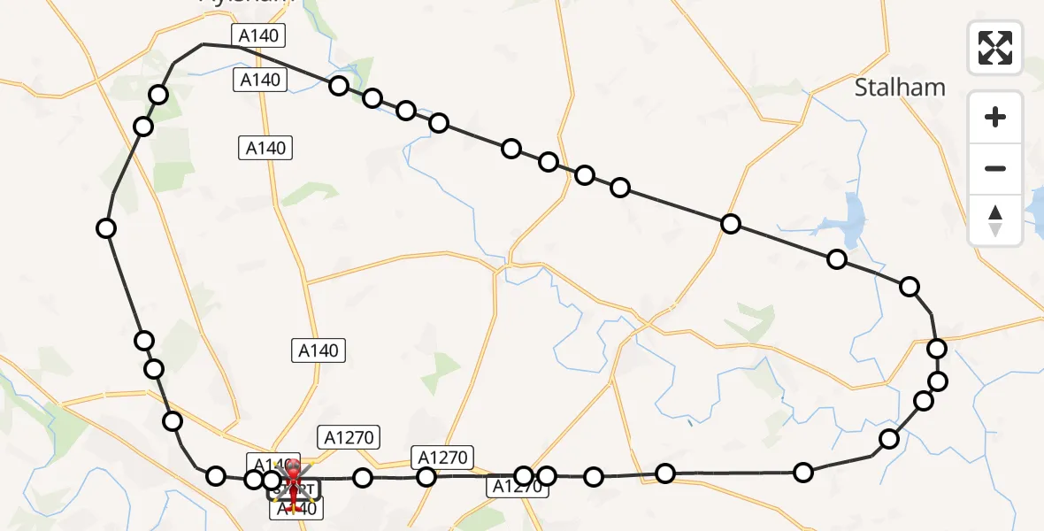 Flight route Air Ambulance Helicopter Norwich Airport - Norwich Airport, 06 July 2026, 15:41