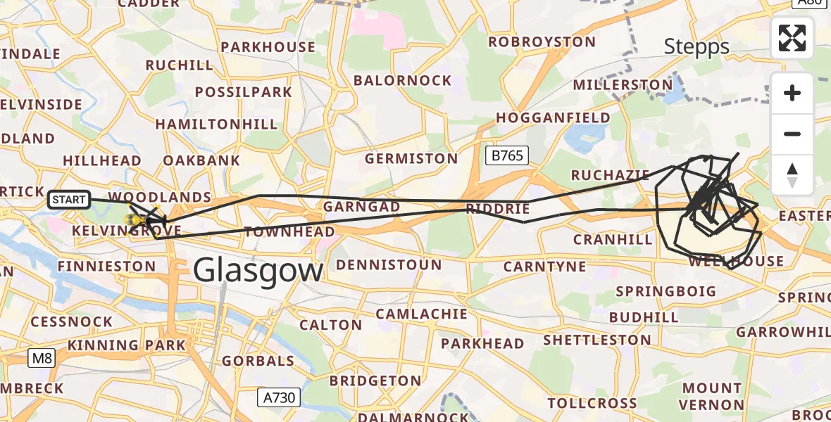 Flight route Police Helicopter Glasgow - Glasgow, 06 July 2026, 15:48