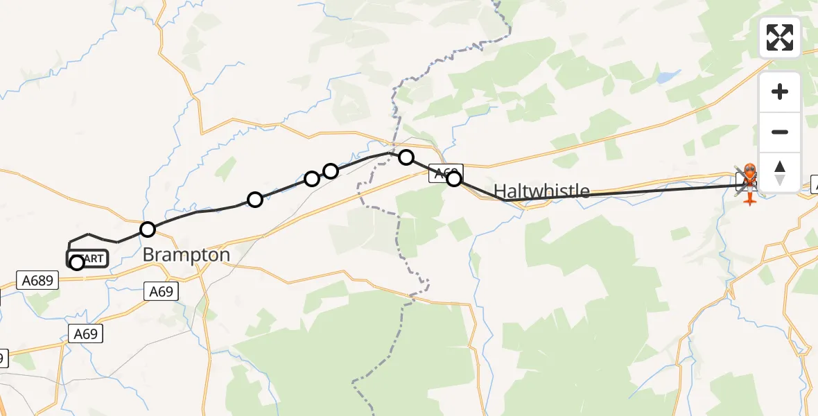 Flight route Coastguard Helicopter Carlisle Lake District Airport - Haydon, 06 July 2026, 16:41