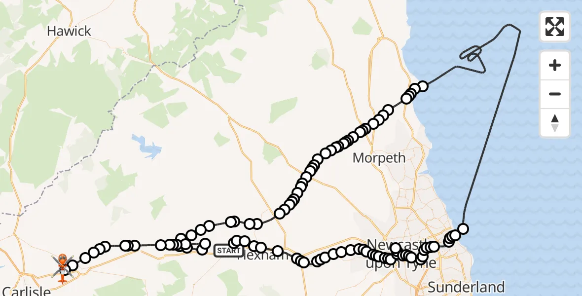 Flight route Coastguard Helicopter Haydon Bridge - Carlisle Lake District Airport, 06 July 2026, 16:54