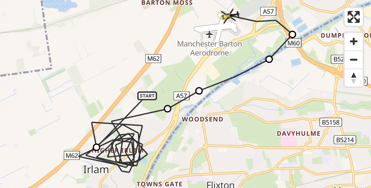 Flight route Police Helicopter Eccles - Irlam, 06 July 2026, 17:01