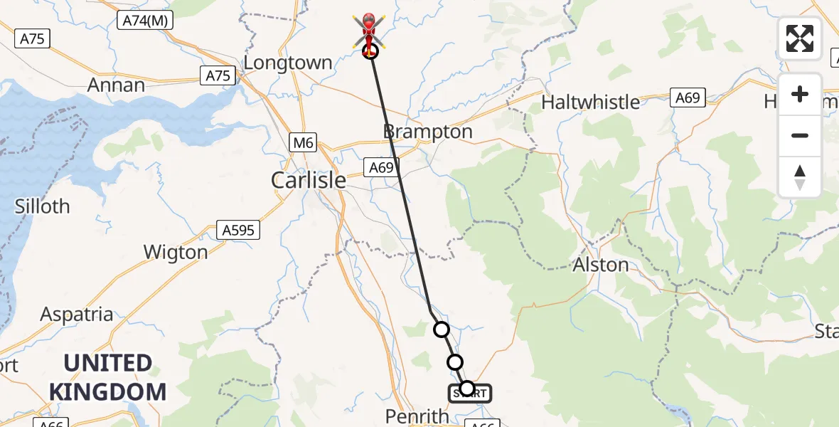 Flight route Air Ambulance Helicopter Great North Air Ambulance - Solport, 06 July 2026, 17:12