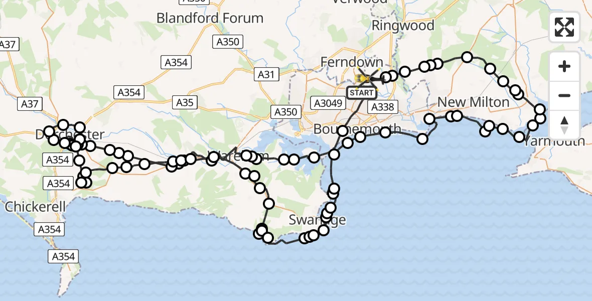 Flight route Police Helicopter Bournemouth - Bournemouth Airport, 06 July 2026, 17:13