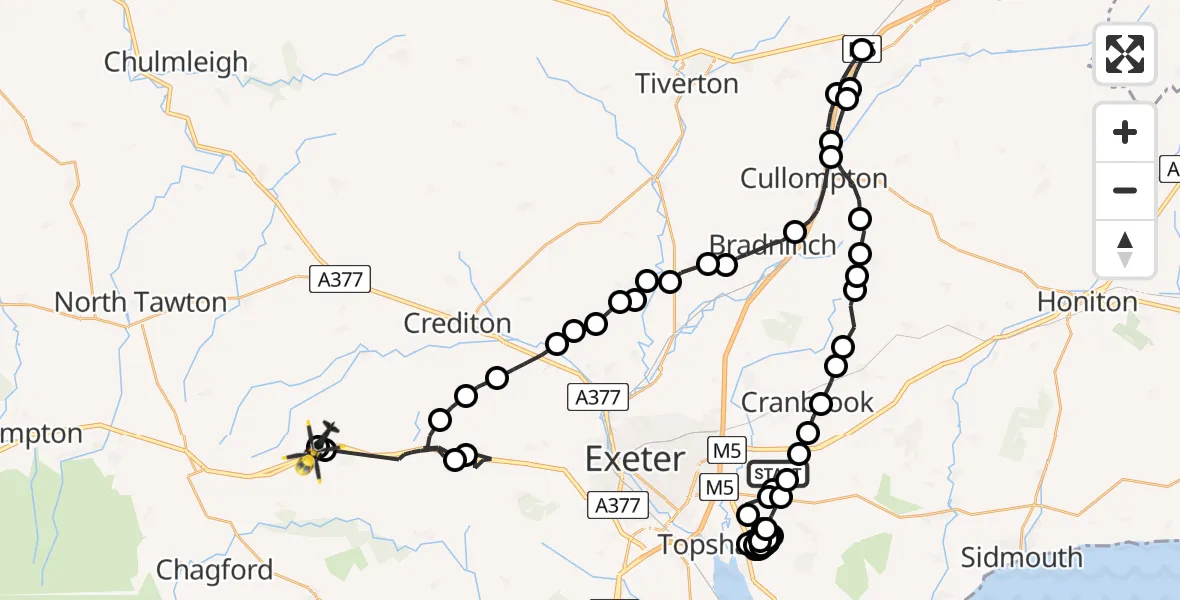 Flight route Police Helicopter Clyst Honiton - Mid Devon, 06 July 2026, 17:16