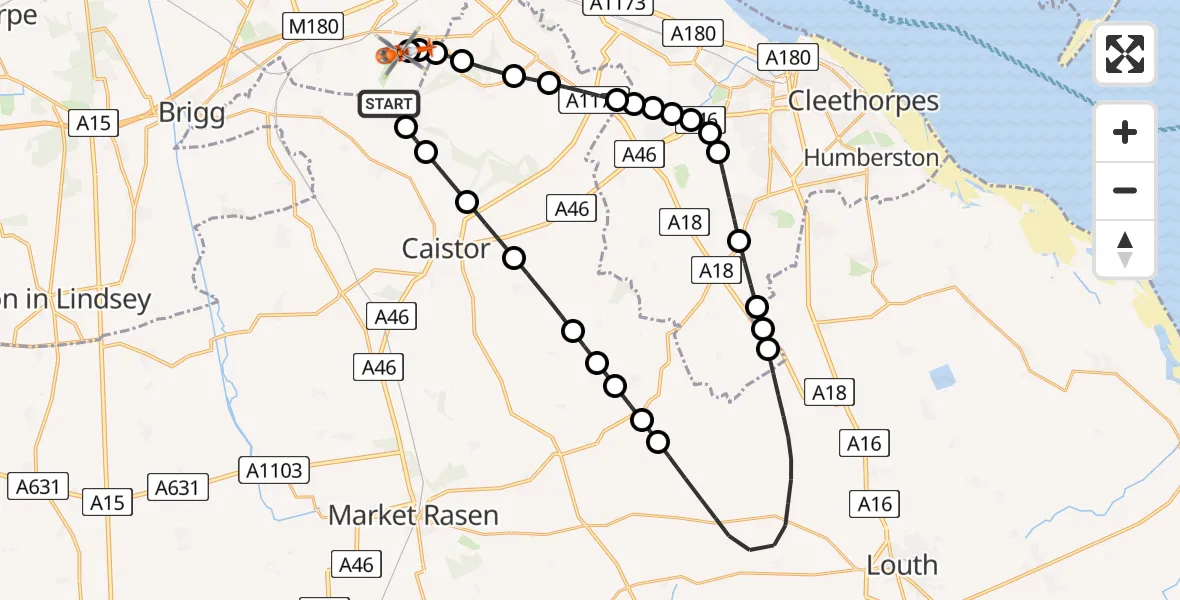 Flight route Coastguard Helicopter Searby - Humberside Airport, 06 July 2026, 17:26