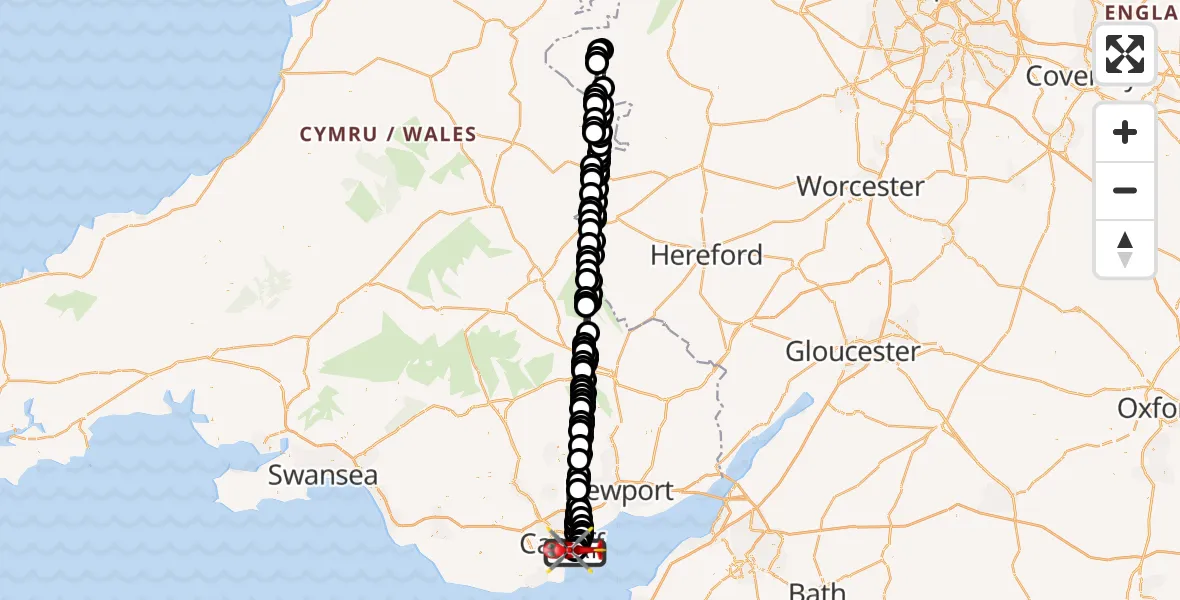 Flight route Air Ambulance Helicopter Cardiff Heliport - Cardiff Heliport, 06 July 2026, 18:58