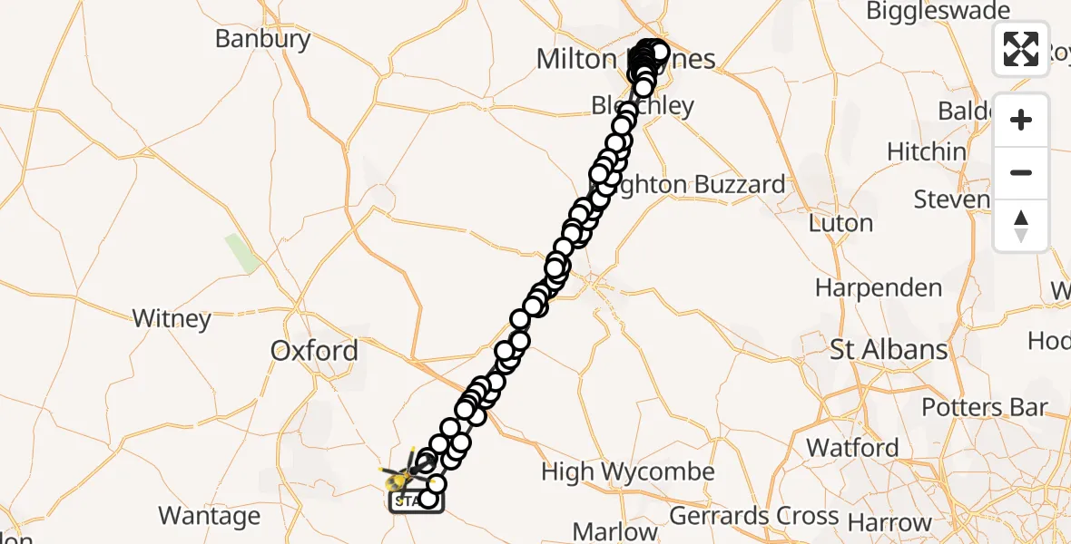 Flight route Police Helicopter RAF Benson - Berrick Salome, 06 July 2026, 19:30
