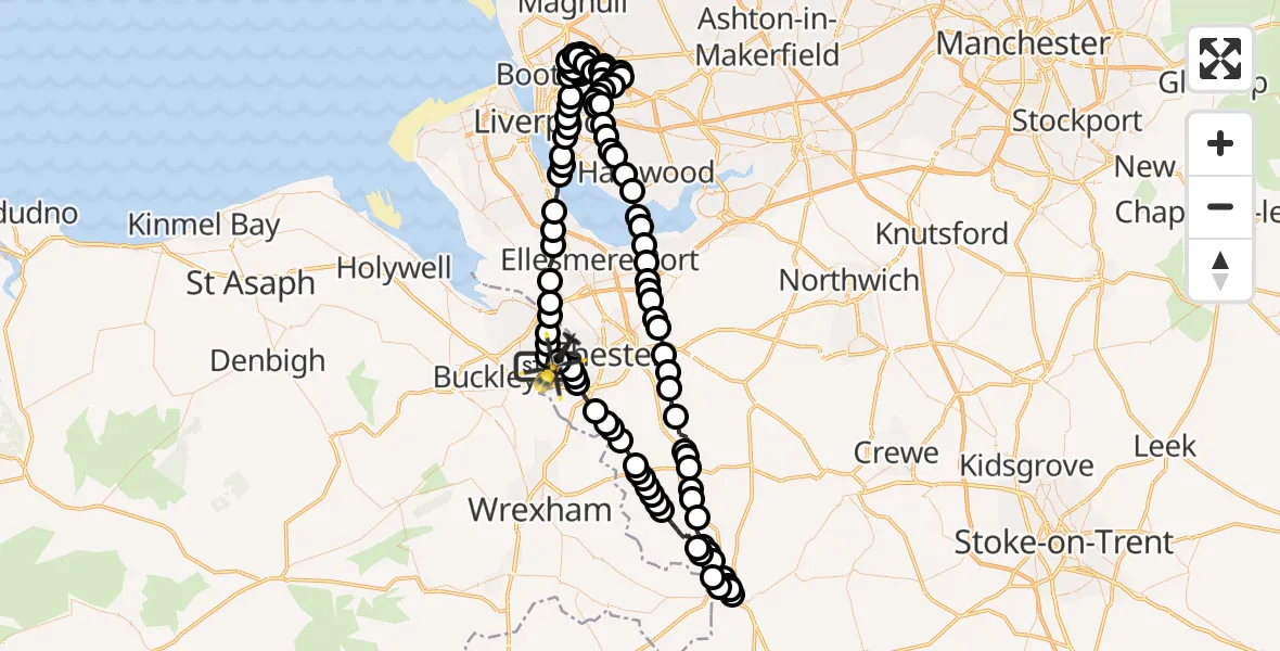 Flight route Police Helicopter Hawarden Airport - Hawarden Airport, 06 July 2026, 19:38