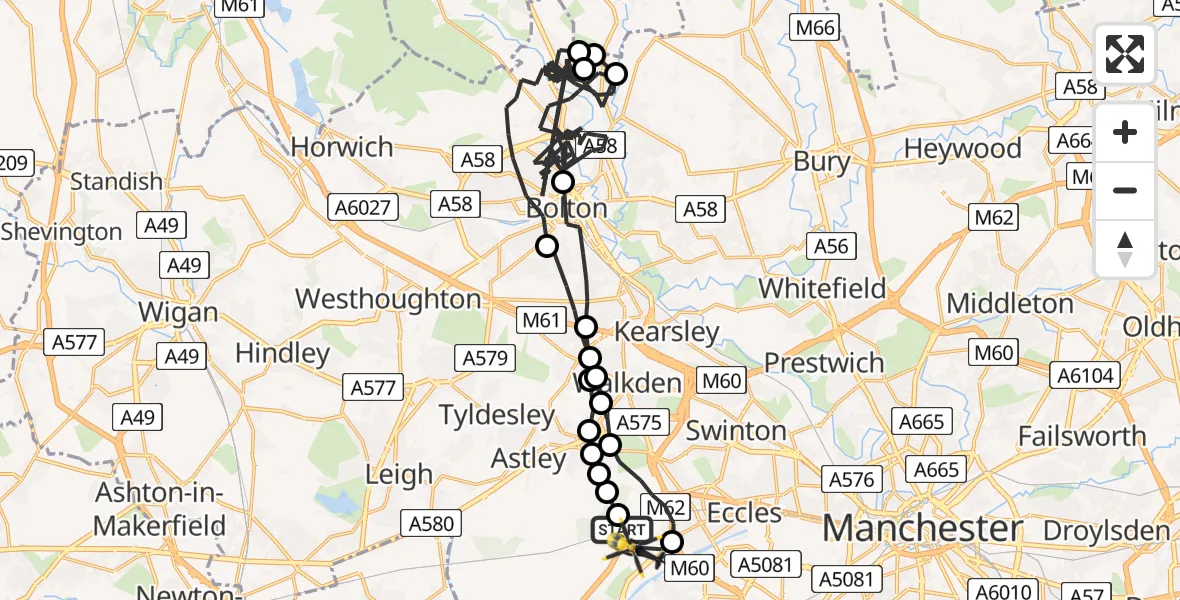 Flight route Police Helicopter Irlam - Manchester Barton Aerodrome, 06 July 2026, 19:53