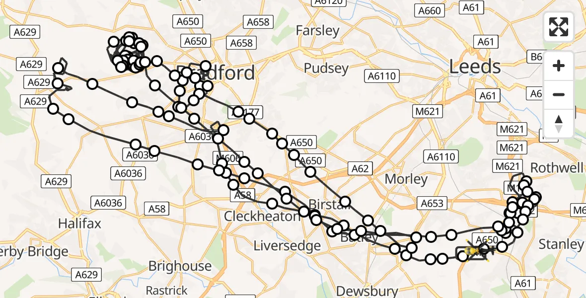 Flight route Police Helicopter East Ardsley - East Ardsley, 06 July 2026, 20:32