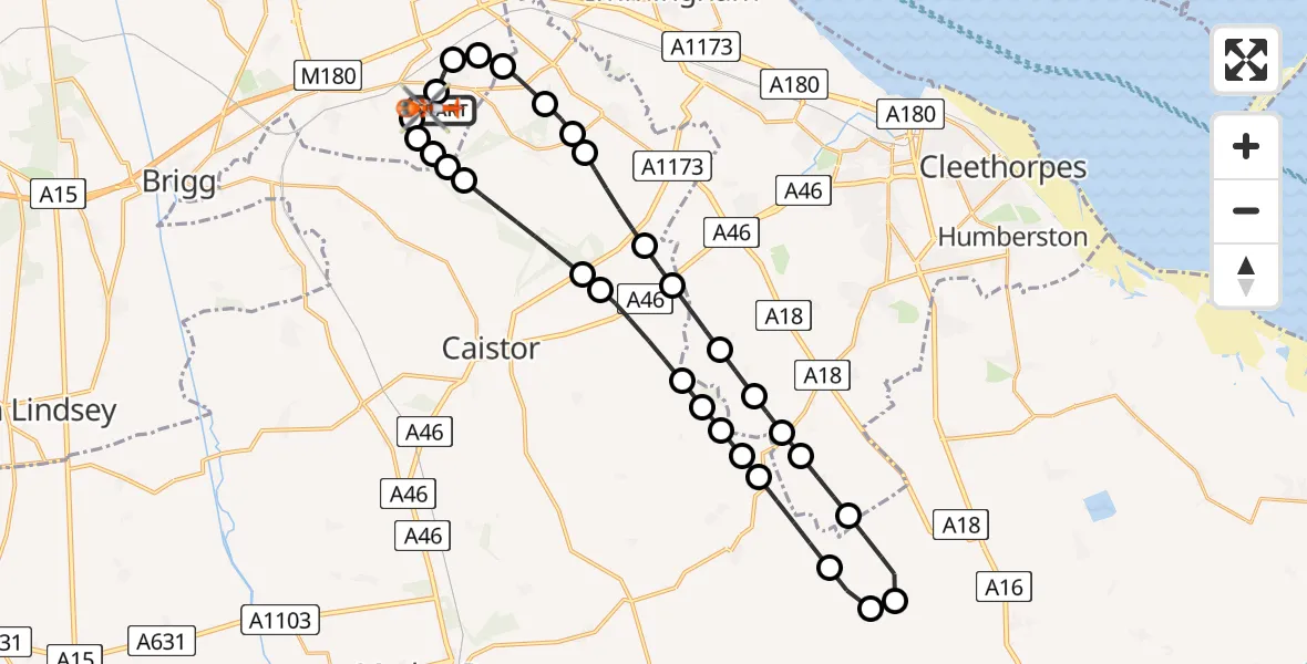 Flight route Coastguard Helicopter Humberside Airport - Humberside Airport, 06 July 2026, 20:43
