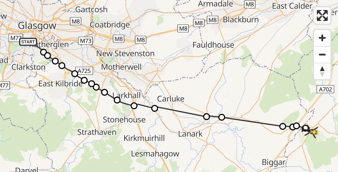 Flight route Police Helicopter Glasgow - Lochhead, 06 July 2026, 21:39
