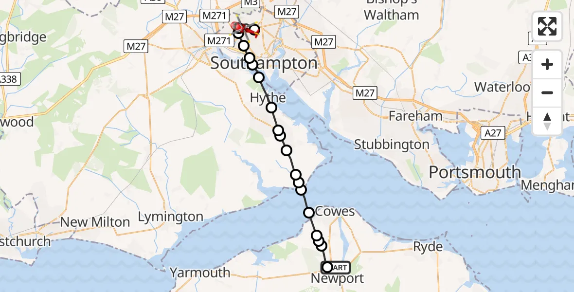 Flight route Air Ambulance Helicopter St Marys Hospital Isle Of Wight - University Hospital Southampton, 06 July 2026, 21:40