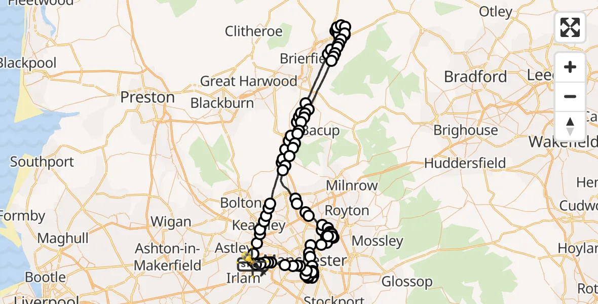 Flight route Police Helicopter Manchester Barton Aerodrome - Manchester Barton Aerodrome, 06 July 2026, 21:57