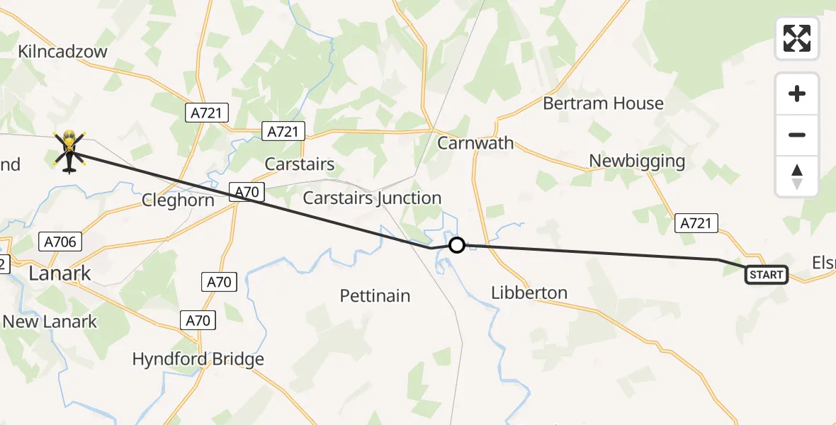 Flight route Police Helicopter Elsrickle - South Lanarkshire, 06 July 2026, 22:09