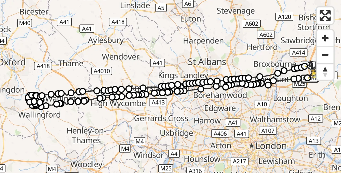 Flight route Police Helicopter Coopersale - North Weald Bassett, 06 July 2026, 23:01