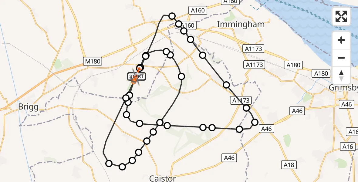 Flight route Coastguard Helicopter Humberside Airport - Humberside Airport, 06 July 2026, 23:25
