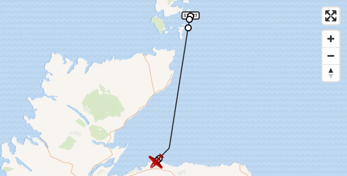 Flight route Air Ambulance Aircraft Orkney Islands - RAF Lossiemouth, 07 July 2026, 00:22