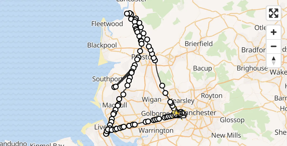 Flight route Police Helicopter Manchester Barton Aerodrome - Manchester Barton Aerodrome, 07 July 2026, 00:25