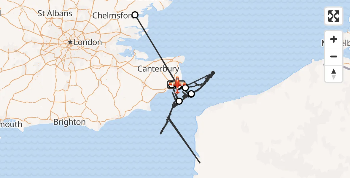 Flight route Coastguard Drone Dover - Swingate Airfield, 07 July 2026, 01:55