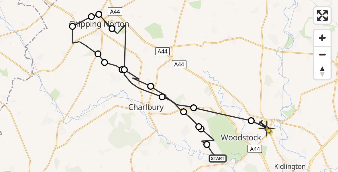 Flight route Police Helicopter Long Hanborough - Shipton-on-Cherwell, 07 July 2026, 08:44