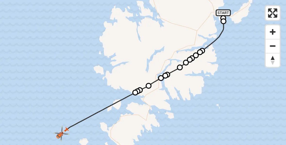 Flight route Coastguard Helicopter Stornoway Airport - North Atlantic Ocean, 07 July 2026, 09:21