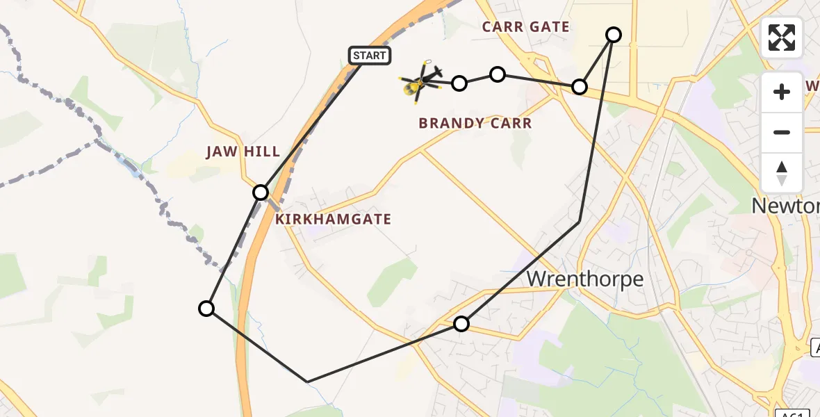 Flight route Police Helicopter East Ardsley - East Ardsley, 07 July 2026, 09:28
