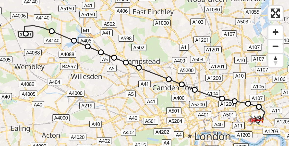 Flight route Air Ambulance Helicopter Preston - Royal London Hospital, 07 July 2026, 09:29