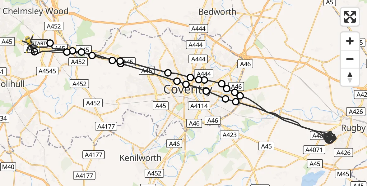 Flight route Police Helicopter Birmingham Airport - Birmingham Airport, 07 July 2026, 09:47