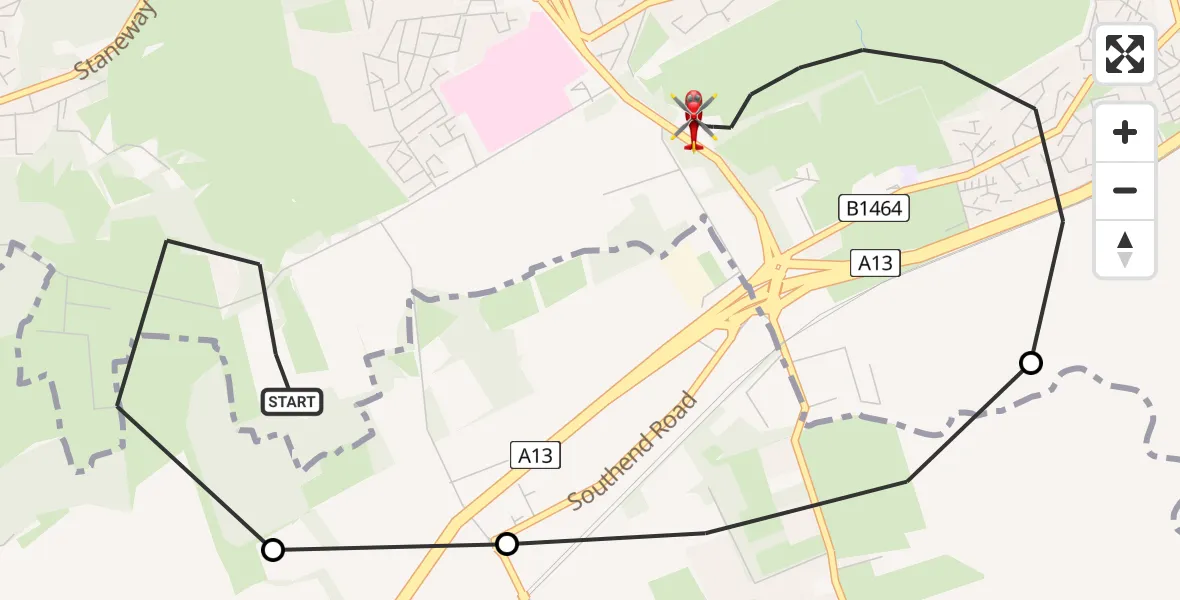 Flight route Air Ambulance Helicopter Basildon - Basildon, 07 July 2026, 10:03