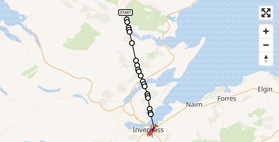 Flight route Air Ambulance Helicopter Achinduich - Inverness, 07 July 2026, 10:17