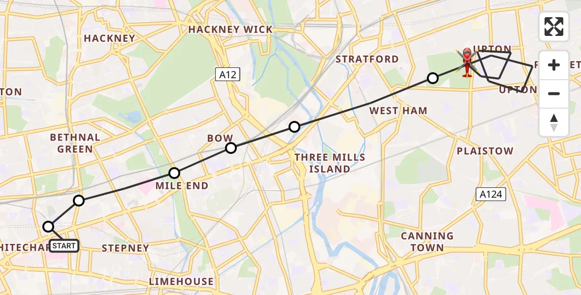 Flight route Air Ambulance Helicopter Royal London Hospital - Upton, 07 July 2026, 10:23