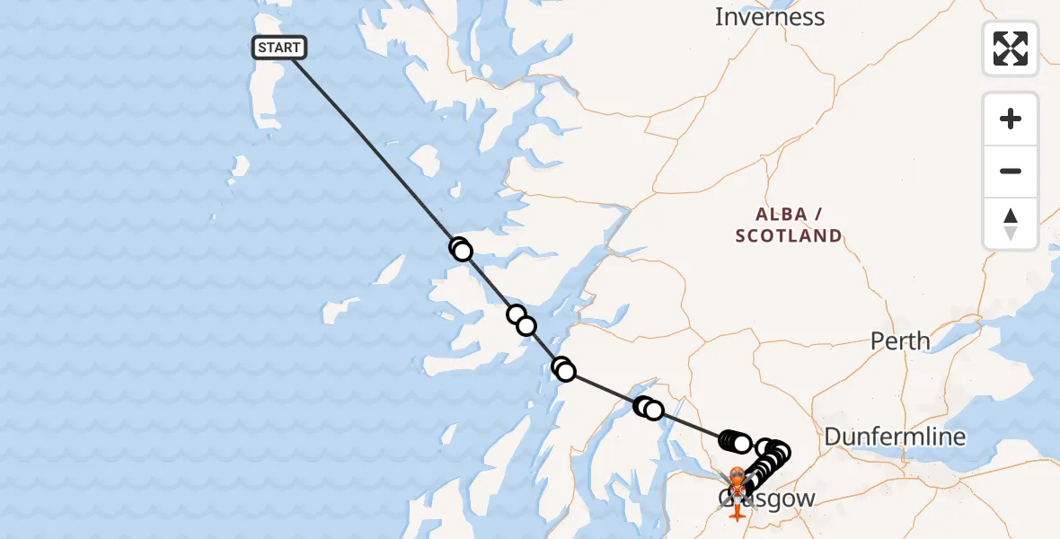 Flight route Coastguard Helicopter Inner Seas - Glasgow Airport, 07 July 2026, 10:34