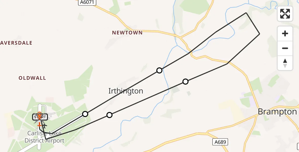 Flight route Coastguard Helicopter Carlisle Lake District Airport - Carlisle Lake District Airport, 07 July 2026, 10:40