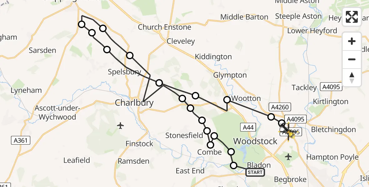Flight route Police Helicopter Bladon - Shipton-on-Cherwell, 07 July 2026, 10:56