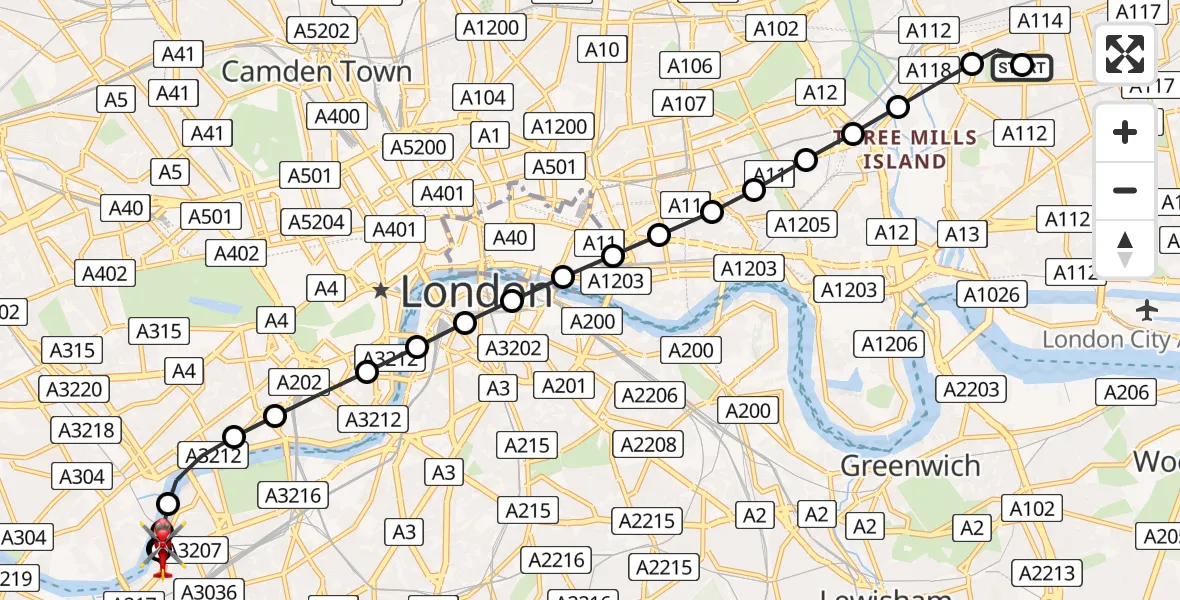 Flight route Air Ambulance Helicopter Upton - London Heliport, 07 July 2026, 11:29