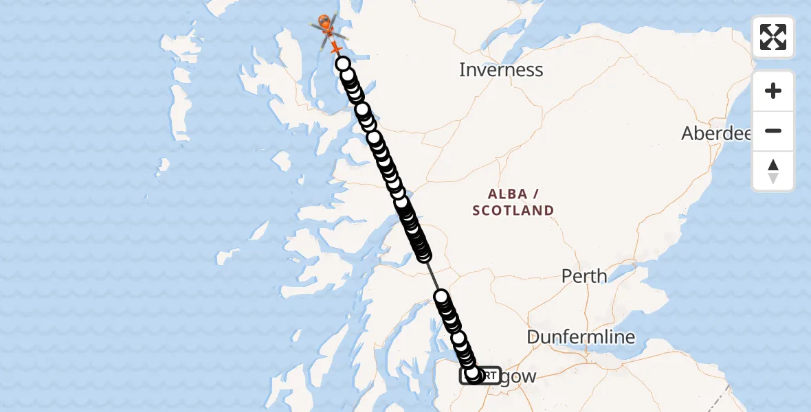 Flight route Coastguard Helicopter Glasgow Airport - Inner Seas, 07 July 2026, 11:50