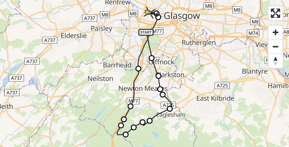 Flight route Police Helicopter Glasgow - Glasgow, 07 July 2026, 12:22