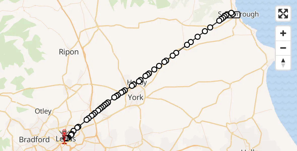 Flight route Air Ambulance Helicopter Newby - Woodhouse, 07 July 2026, 12:27