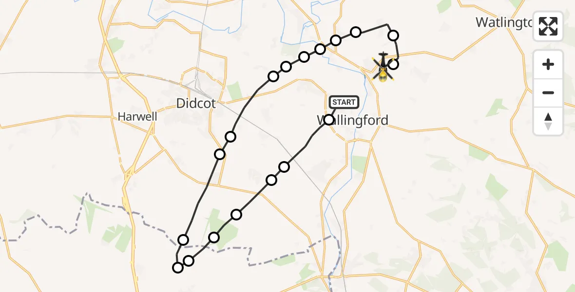 Flight route Police Helicopter Wallingford - Benson, 07 July 2026, 12:30