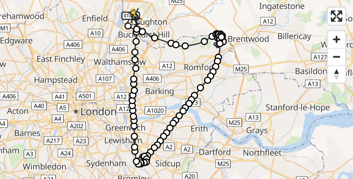 Flight route Police Helicopter Sewardstonebury - Metropolitan Police Air Support Unit Lippitts Hill, 07 July 2026, 12:44