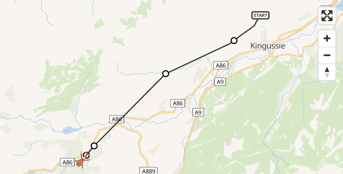 Flight route Coastguard Helicopter Kingussie - Highland, 07 July 2026, 12:55