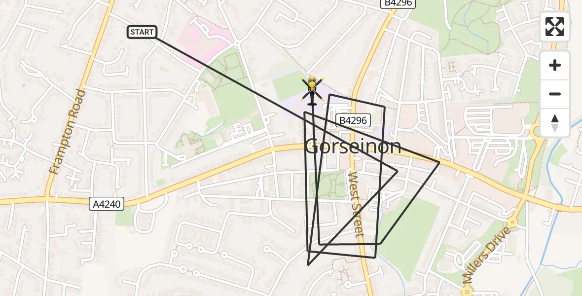 Flight route Police Helicopter Gorseinon - Gorseinon, 07 July 2026, 13:05