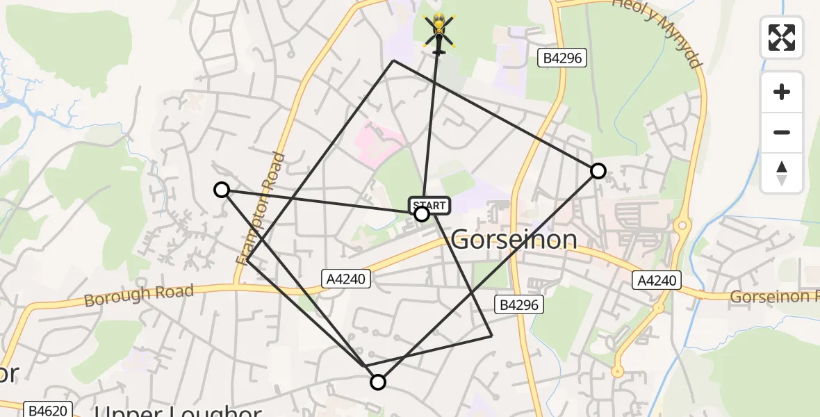 Flight route Police Helicopter Gorseinon - Gorseinon, 07 July 2026, 13:10