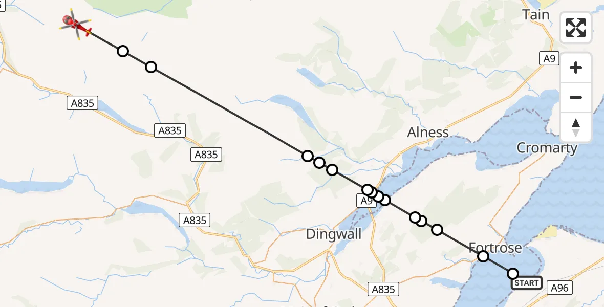 Flight route Air Ambulance Helicopter Inverness - Highland, 07 July 2026, 13:10
