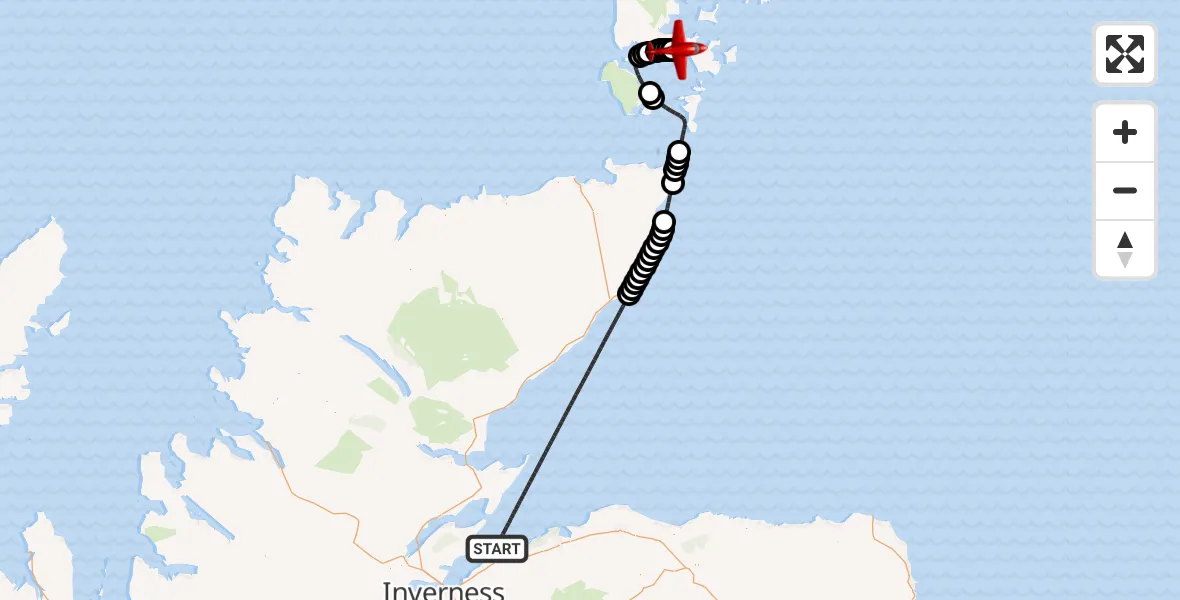 Flight route Air Ambulance Aircraft North Sea - Kirkwall, 07 July 2026, 13:15